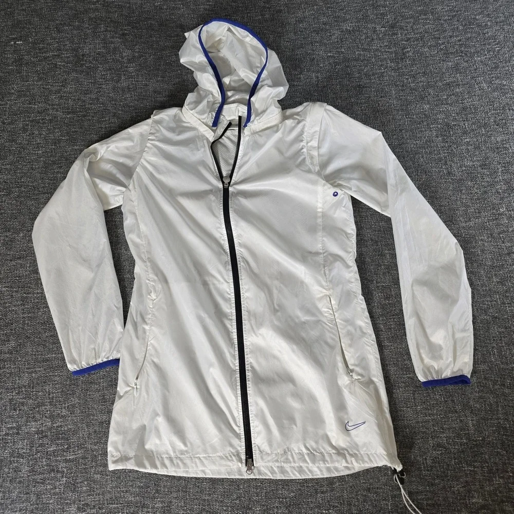 Nike Womens Dri-FIT Running Jacket White Hooded Windbreaker 452793-100 Small